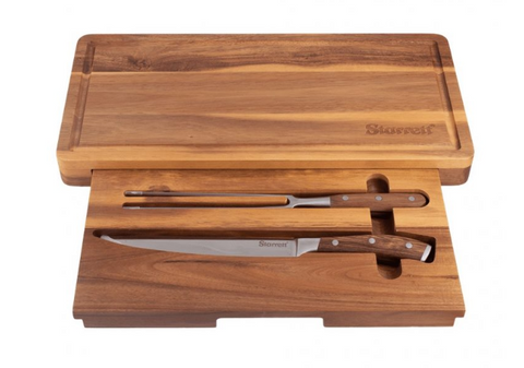 Starrett Professional 2 Piece Carving Knife & Fork Set with Chopping Board SKK-2WD