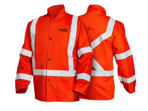 Lincoln Welding Jacket FR Bright Safety Orange with Reflective Stripes Size L -XL- 2XL K4692-L