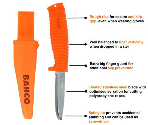 BAHCO Rescue Floating Knife with fluorescent handle 1446-FLOAT