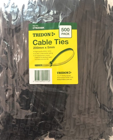 Tridon BLACK Cable Ties 200mm x 5mm PK 500 CTB205BK