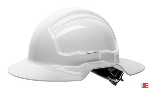 Broad Brim White NON- Vented Hard Hat w/ ratchet harness FRTGBB56RWW0000