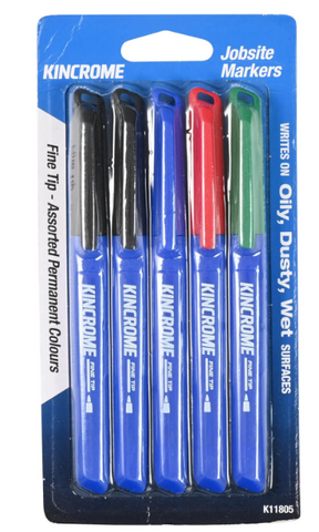 Kincrome Permanent Fine Tip Marker 5 Pack Assorted Colours K11805