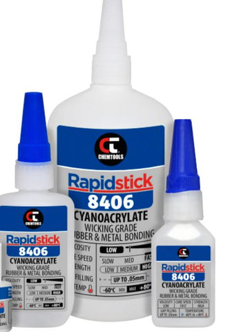 Rapidstick 8406 Cyanoacrylate Adhesive Wicking Grade, Rubber & Metal Bonding 25ml 50g 500g Bottle 8406-50