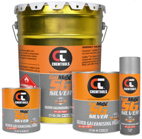 Chemtools GalMax SG Silver 3-in-1 Galvanising Paint 400gm , 1 litre, 4 litres or 20 litres 