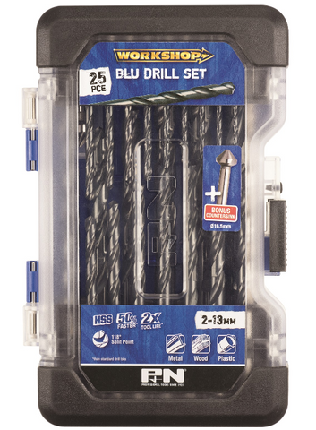 P&N Drill Jobber Set M2 Hss Blue 25+1Pc W/Csink 149060005