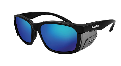 Rayzr Safety Glasses Matt Black Frame Blue Mirror Polarised ERZ361