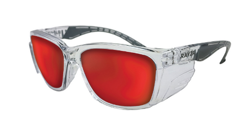 Rayzr Safety Glasses Clear Frame Red Mirror Polarised ERZ385