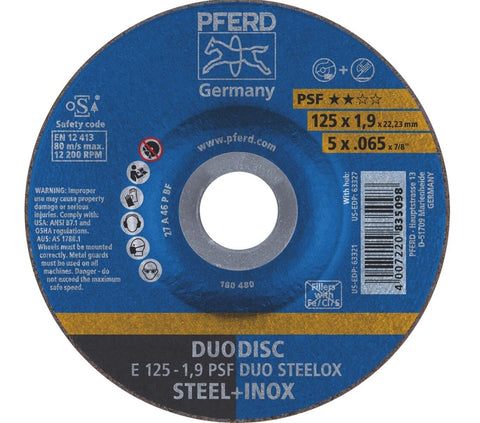 Pferd Duodisc Dual Purpose 125 X 1.9 X 22.23mm INOX/Steel Cut-Off & Grind Wheel 62012630