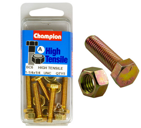 Champion Fully Threaded Set Screws and Nuts 1-1/4” x 1/4 BC6