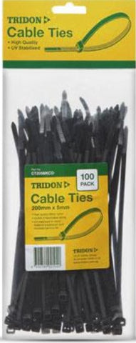 Tridon  BLACK Cable Ties 200mm x 5mm PK 100 CT205BKCD