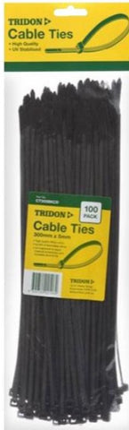 Tridon  BLACK Cable Ties 300mm x 5mm PK 100 CT305BKCD