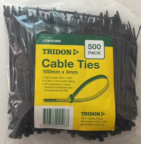 Tridon  BLACK  Cable Ties 100mm x 3mm PK 500 CTB103BK