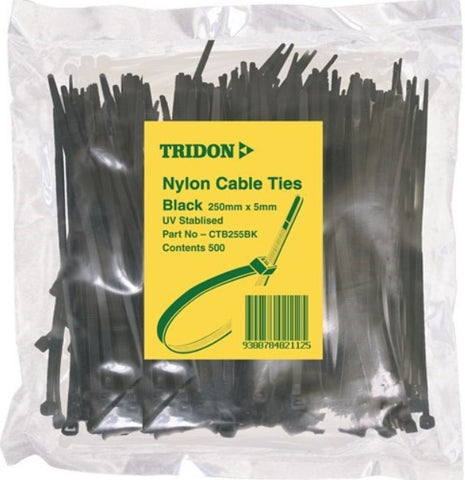 Tridon BLACK  Cable Ties 250mm x 5mm PK 500 CTB255BK