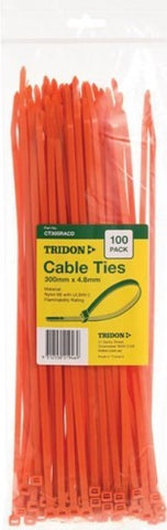 Tridon ORANGE  Cable Ties 300mm x 4.8mm PK 100 CT305RACD
