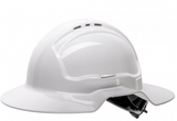 Tuffgard Broad Brim White Vented Hard Hat w/ ratchet harness FRTGBB57RWW0000