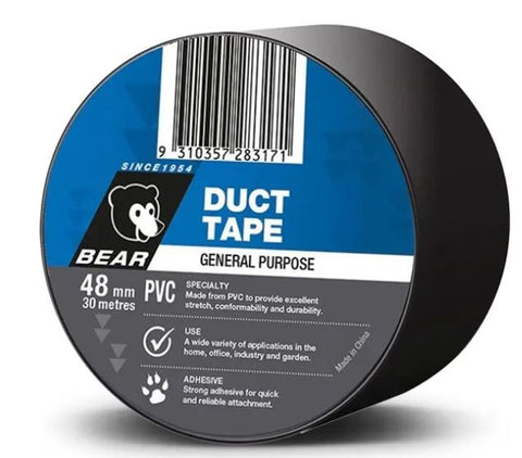 Bear PVC Duct Tape 48mm x 30m Black or Grey/Silver 63642583589 63642548313