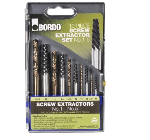 Bordo Screw Extractor 10 Piece Set Nos 1-5 & Left Hand Stub Drills 9900-SM2