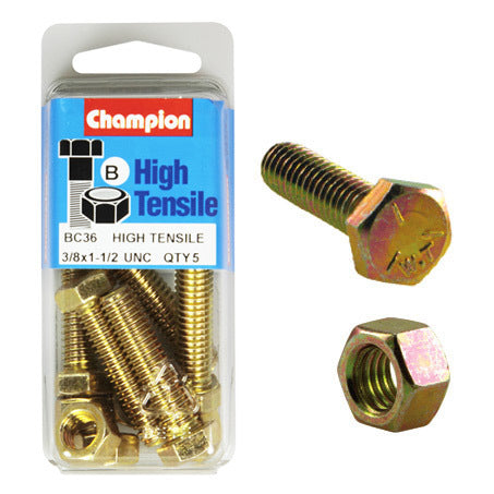 Champion Fully Threaded Set Screws and Nuts 1-1/2” x 3/8 BC36