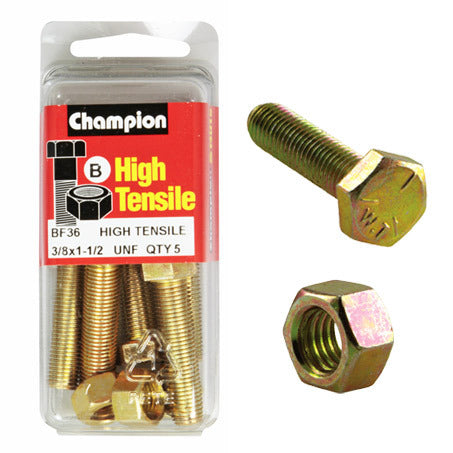 Champion Fully Threaded Set Screws and Nuts 1”-1/2 x 3/8 BF36