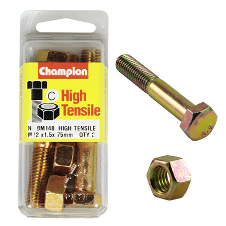 Champion Fully Threaded Set Screws and Nuts 12 x 75 x 1.5 mm- BM148