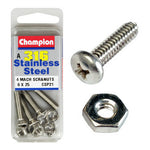 Champion Machine Screws S/S Screws and Nuts 6mm x 25mm & 6x1.00mm 316  CSP21