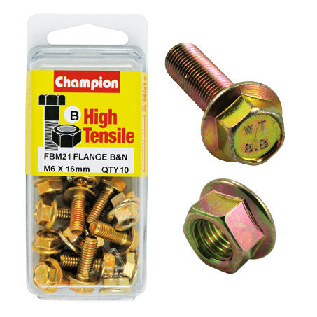 Champion Blister Flange Bolts and Nuts M6 x 16mm-FBM21