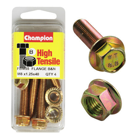 Champion Blister Flange Bolts and Nuts M8 x 40mm-FBM55