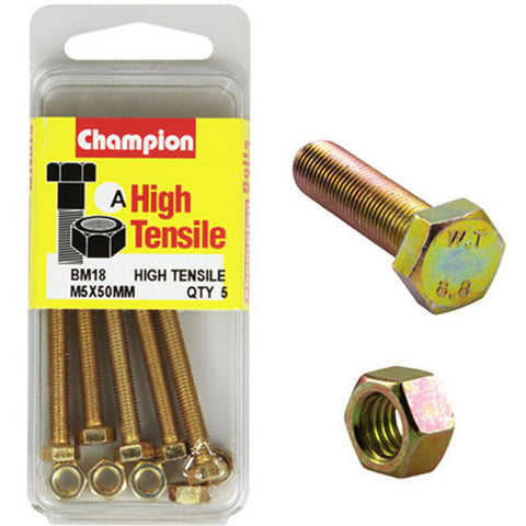 Champion Fully Threaded Set Screws and Nuts 5 x 50mm- BM18