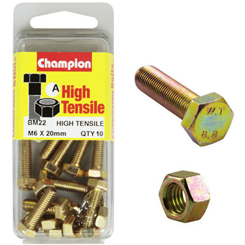 Champion Fully Threaded Set Screws and Nuts 6 x 20mm- BM22