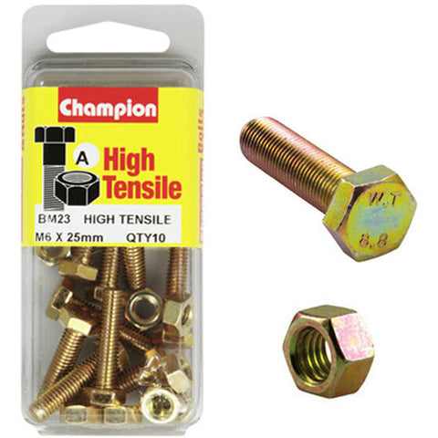 Champion Fully Threaded Set Screws and Nuts 6 x 25mm- BM23