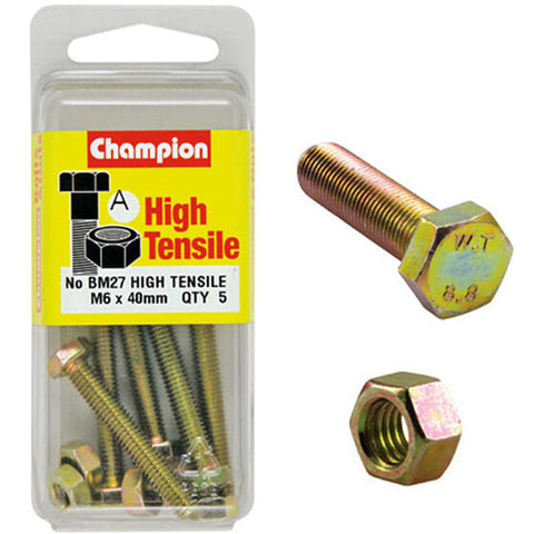 Champion Fully Threaded Set Screws and Nuts 6 x 40mm- BM27