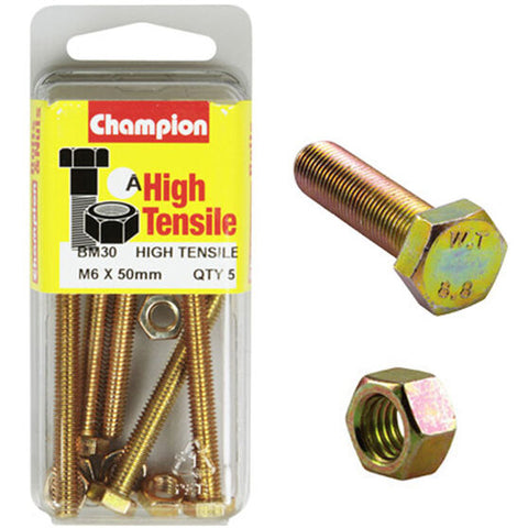 Champion Fully Threaded Set Screws and Nuts 6 x 50mm- BM30