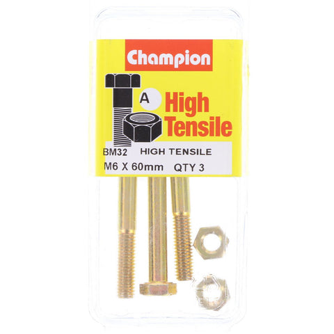 Champion Fully Threaded Set Screws and Nuts 6 x 60mm- BM32