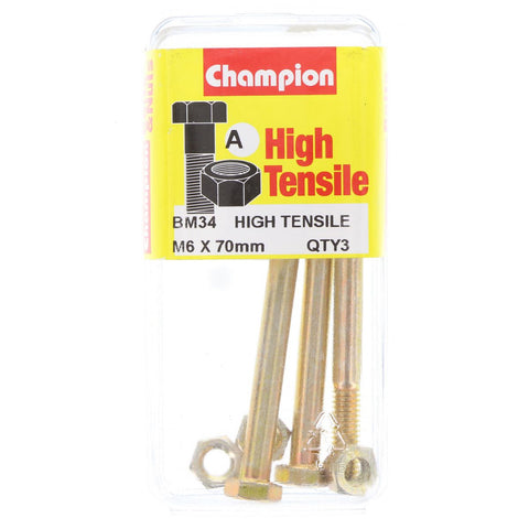 Champion Fully Threaded Set Screws and Nuts 6 x 70mm- BM34