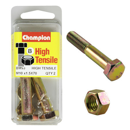 Champion Fully Threaded Set Screws and Nuts 10 x 70 mm- BM93
