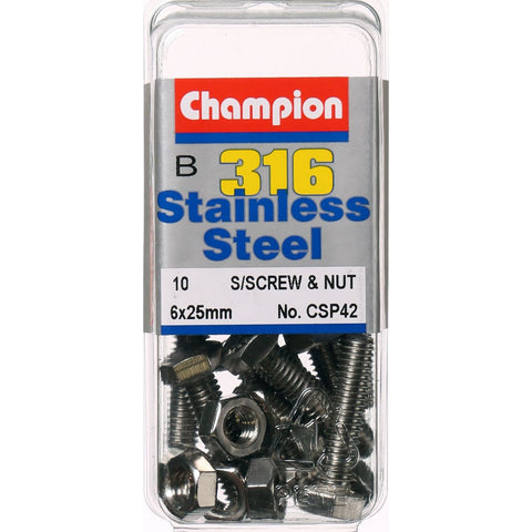 Champion Screws and Nut Set 6mm x 25mm  CSP42