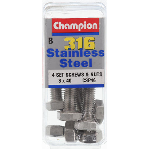 Champion Screws and Nut Set 8mm x 40mm  CSP46