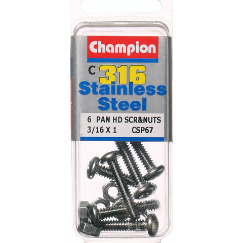 Champion Pan Head Screws and Nuts 3/16 “ x 3/4 “ CSP67
