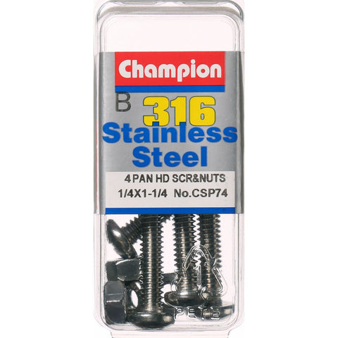 Champion Pan Head Screws and Nuts 1/4 “ x 1-1/4 “ CSP74