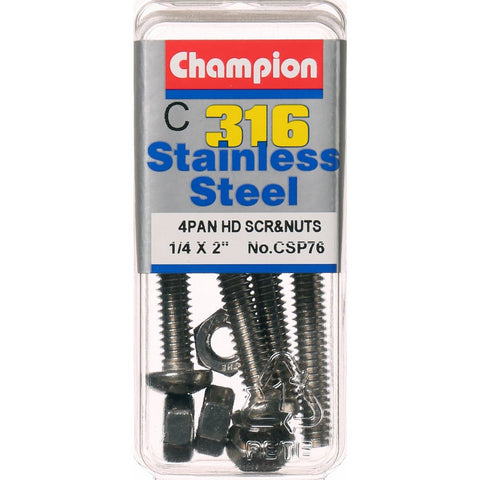 Champion Pan Head Screws and Nuts 1/4 “ x 2 “ CSP76