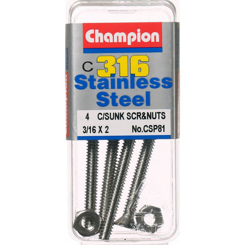 Champion Machine Screws and Nuts CounterSunk 3/16“ x 2 “ 316/A4 CSP81