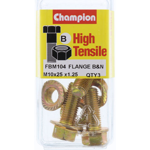 Champion Blister Flange Bolts and Nuts M10 x 25mm x 1.25 FBM104