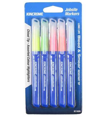 Kincrome Highlighter Chisel Tip 5 Pack Assorted Colours K11826