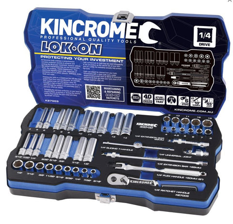 Kincrome Lok-On™ Socket Set 45 Piece 1/4" Drive - Metric & Imperial K27003