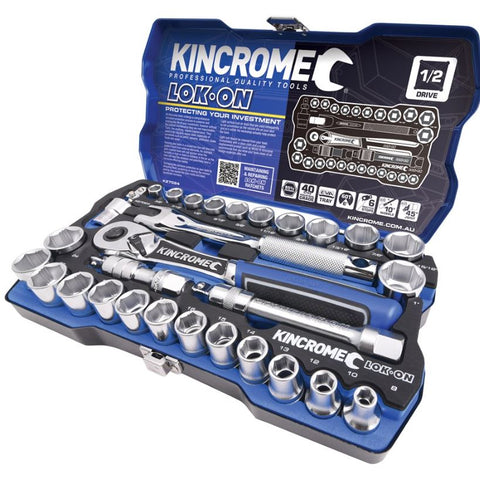 Kincrome Lok-On Socket Set 29 Piece 1/2" Drive - Metric & Imperial K27024