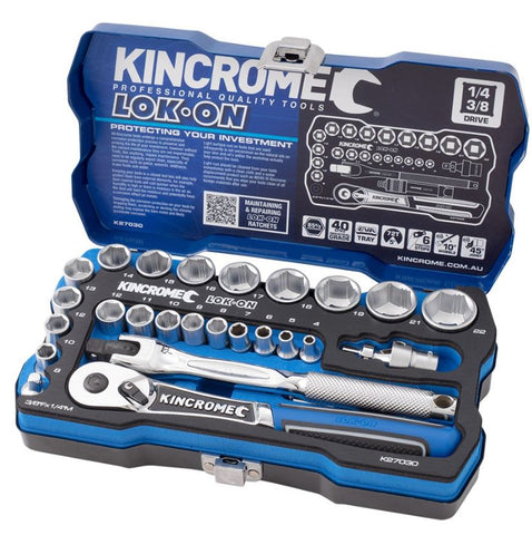 Kincrome Lok-On™ Socket Set 26 Piece 1/4” & 3/8” Drive – Metric K27030