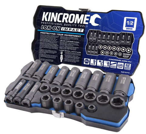Kincrome LOK-ON Impact Socket Set 24 Piece 1/2" Drive K27074