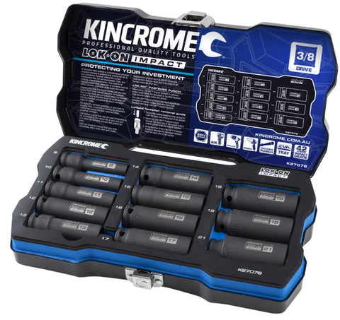 Kincrome LOK-ON Deep Impact Socket Set 12 Piece 3/8" Drive – Metric K27078
